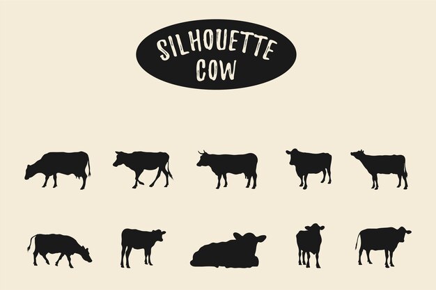 Vector cow silhouettes cow black silhouette isolated on white background