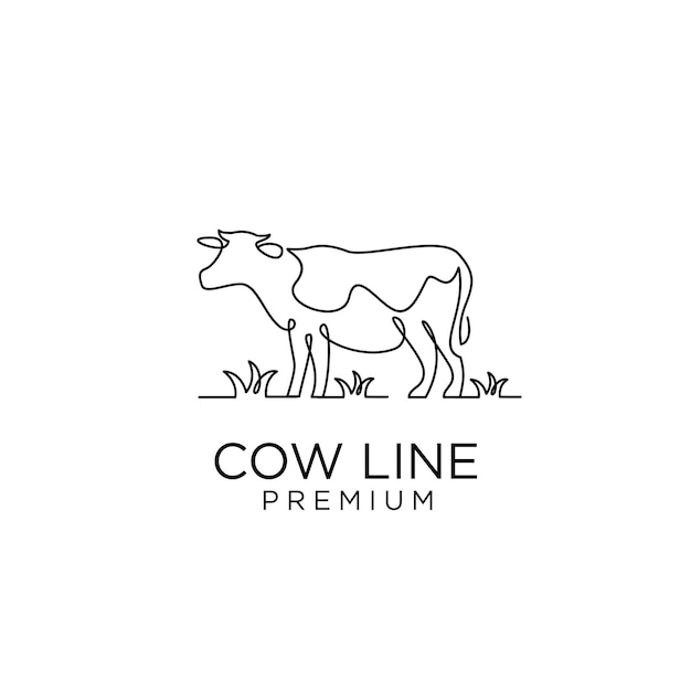 Корова однолинейный векторный логотип иллюстрация минималистский черный линейный эскиз на белом фоне