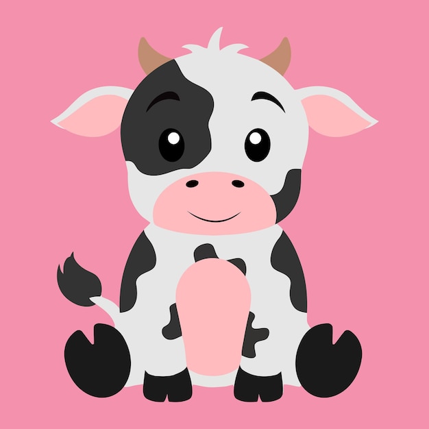 A cow sitting on a pink background the cow is a cartoon character