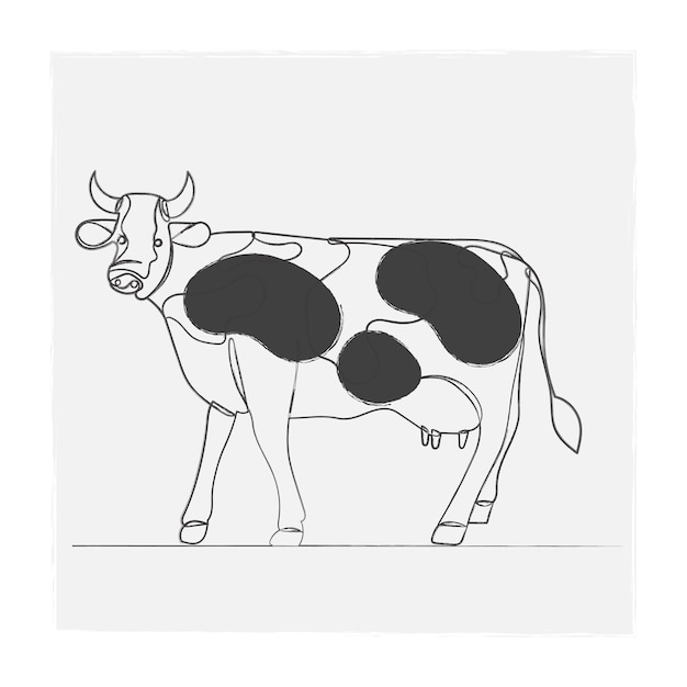 Cow sketch drawing by one continuous line vector