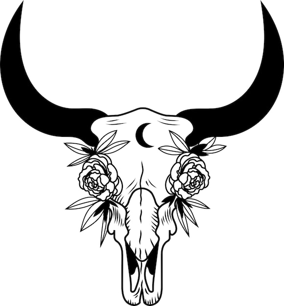 Череп коровы в стиле бохо череп животного векторная иллюстрация
