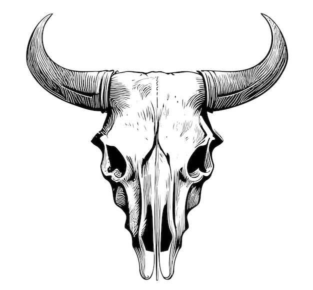 A cow skull with horns and horns.