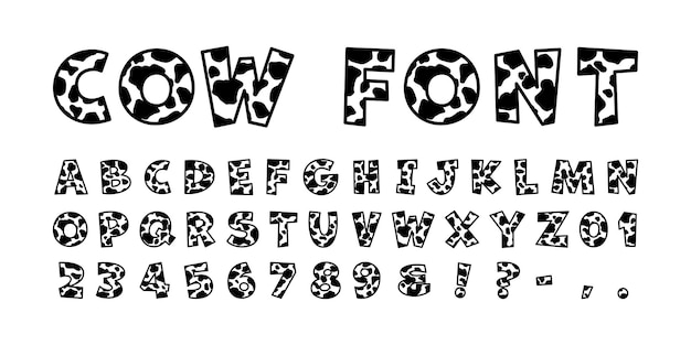 Cow spots letters Cow skin alphabet Farm animal font