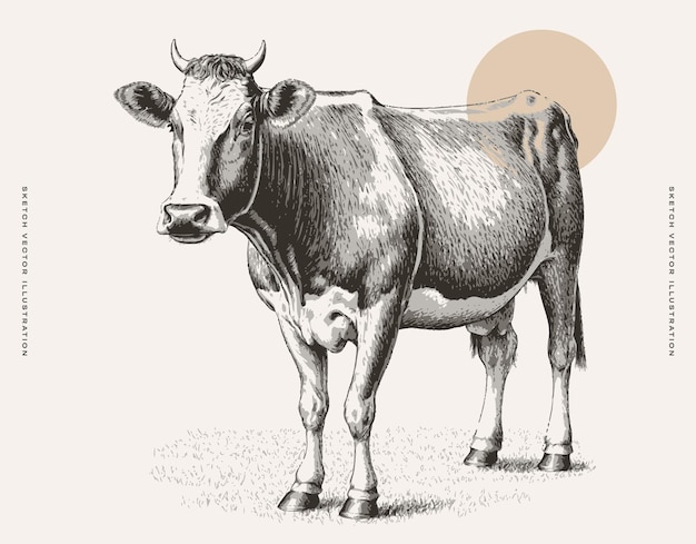 Vettore la mucca in piedi nel campo