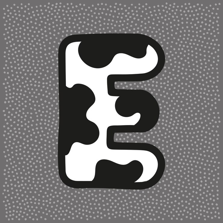 Vector 黒い斑点文字 e を持つ牛スタイル アルファベット
