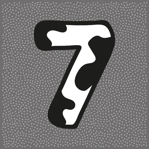 Vettore alfabeto in stile mucca con macchie nere numero 7