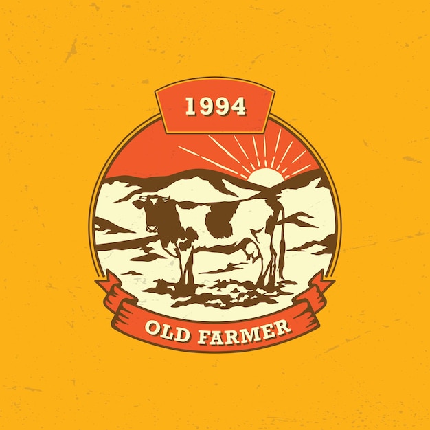 Vector cow vintage badge farmer logo illustration