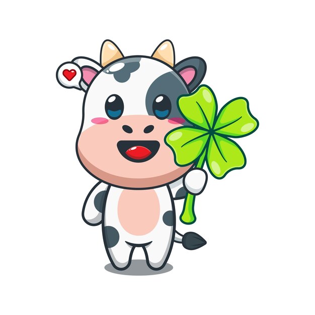 Vector cow with clover leaf cartoon vector illustration