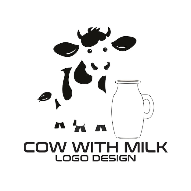 Vector cow with milk vector logo design