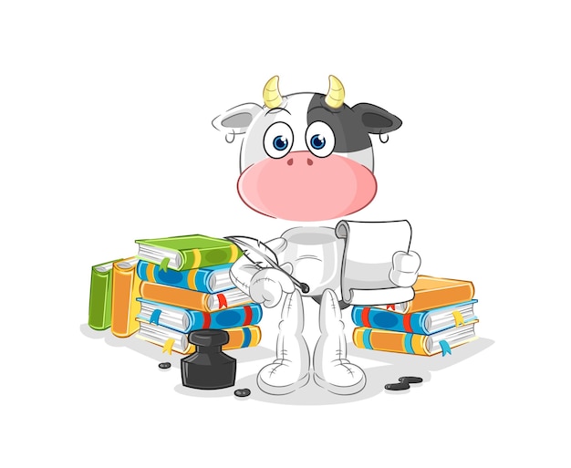 Cow writer vector cartoon character