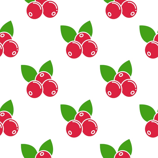 Cowberry with leaves seamless pattern background red wild berry cranberry with leafy twigs print