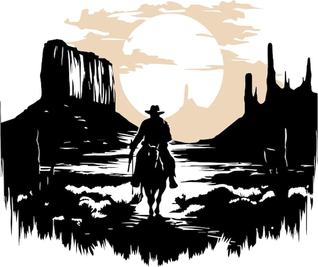 Vector cowboy on the background of cactus and desert vector illustration