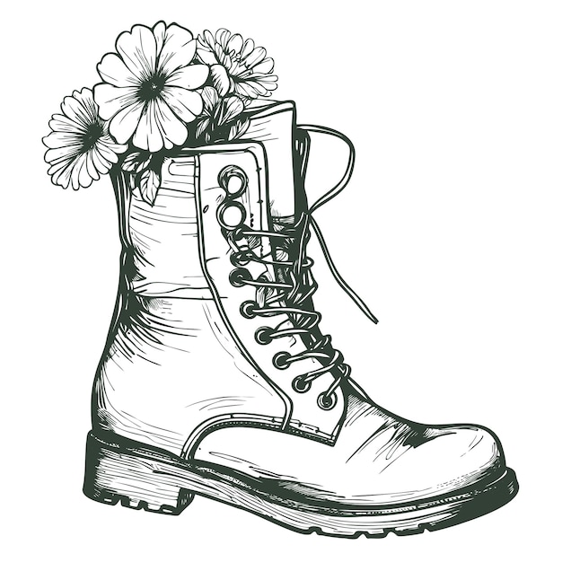 Vector cowboy boot with flowers isolated on a white background sketch hand drawn vector closeup illustration for design