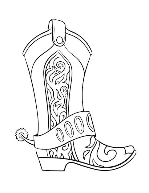 Cowboy boots isolated coloring page for kids