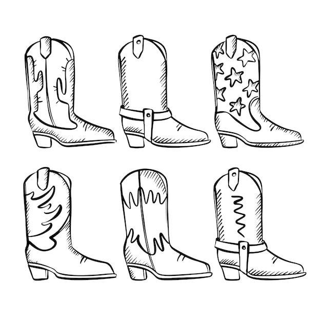 Vector cowboy boots monochrome wild western attributes vector set