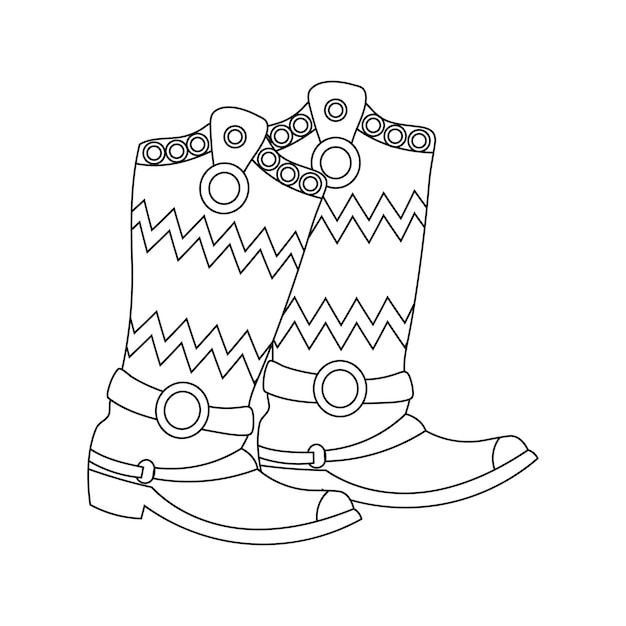 Cowboy boots with ornaments. Symbol of Mexico and America. Illustration, Sketch for coloring, vector