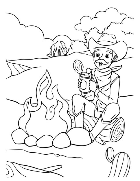 Cowboy Campfire Coloring Page for Kids