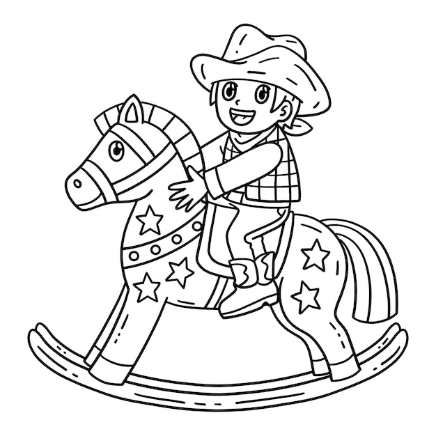 Cowboy Child on Rocking Horse Toy Isolated