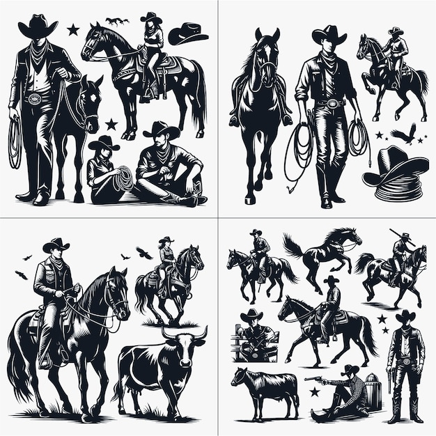 Cowboy Cowgirl Bundle Country Southern Country Boy Silhouette Western vector file