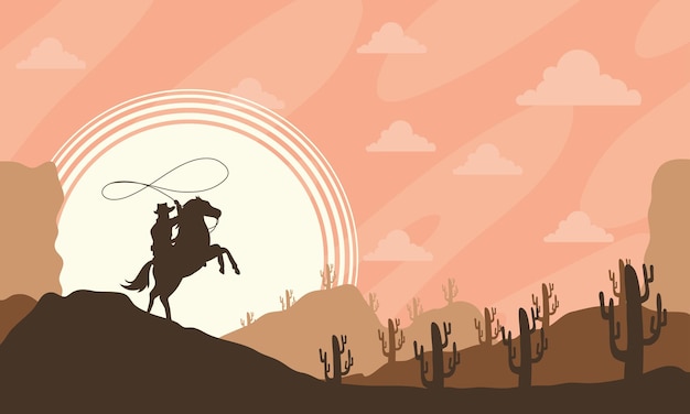 Vettore poster di scena di cowboy nel deserto