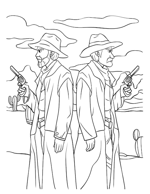 Vector cowboy duel coloring page for kids