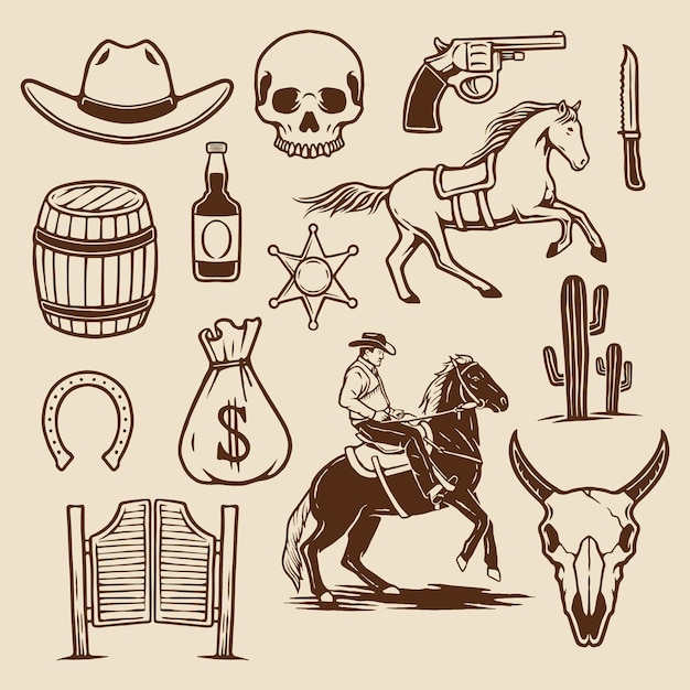 Vettore collezione dell'elemento di cowboy