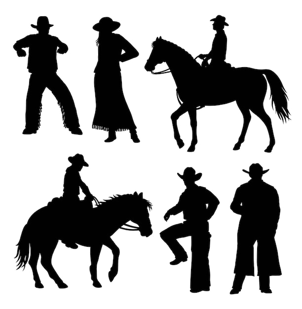 Cowboy en cowgirl poseren silhouet