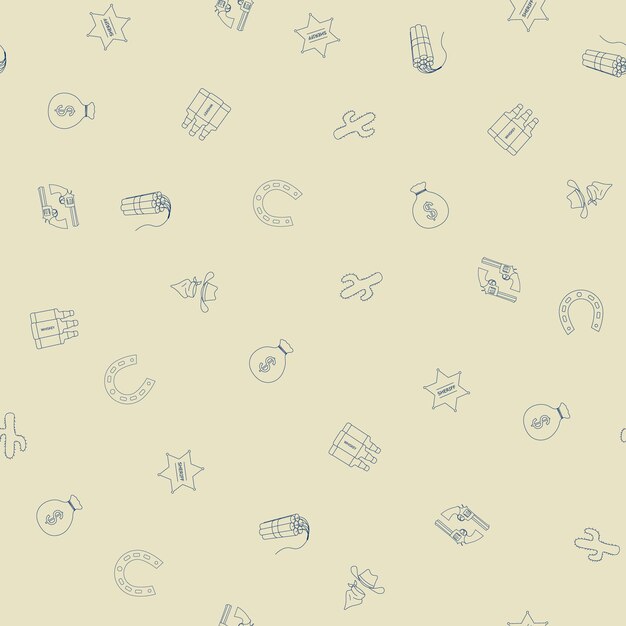 Cowboy hand drawn Seamless Pattern Background