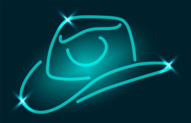 검정색 배경에 격리된 파란색 네온 선 스타일 바 로고의 카우보이 모자