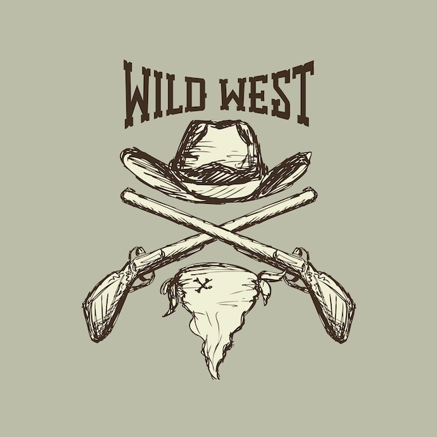 Vector cowboy hat and scarfgun wild west eps 10