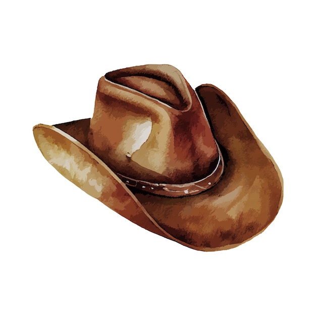 Cowboy hat watercolor drawing western brown hat in vintage style vector illustration