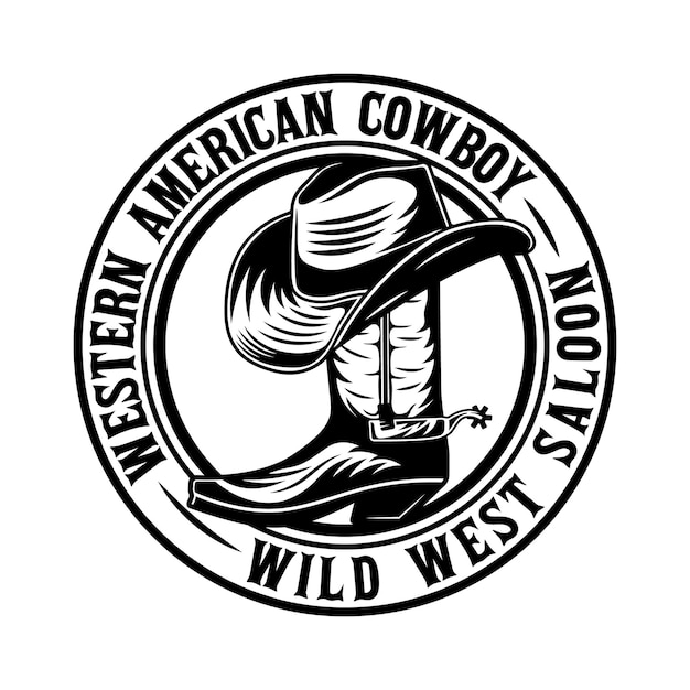 Vector cowboy hat on the wild west boot badge