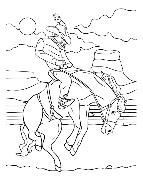 Cowboy Horse Rodeo Coloring Page for Kids