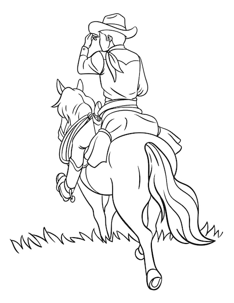 Cowboy Horseback Riding Isolated Coloring Page