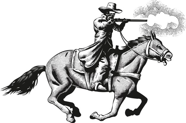 ベクトル ウィンチェスターから射撃する馬の帽子をかぶったカウボーイ