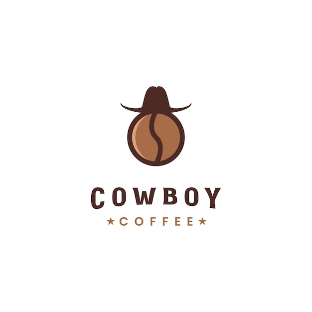 Cowboy koffie logo ontwerp op geïsoleerde koffieboon met cowboyhoed logo concept