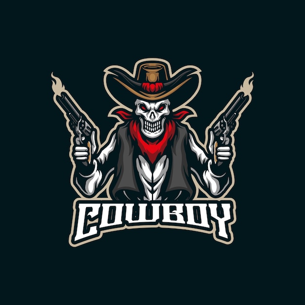 Vettore di progettazione del logo della mascotte del cowboy con stile moderno del concetto di illustrazione per l'emblema del badge e la stampa di t-shirt illustrazione del cowboy con le pistole in mano