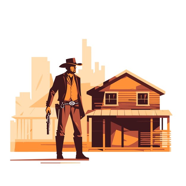 Vector cowboy met een pistool en staande bij de saloon vector illustratie