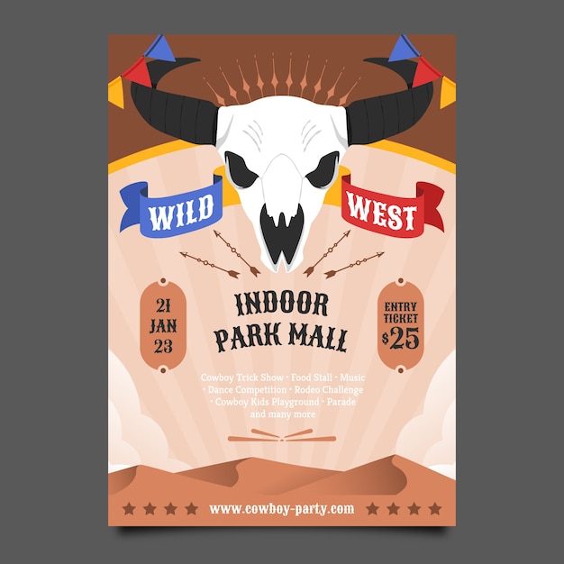 Vector cowboy party event vertical poster template