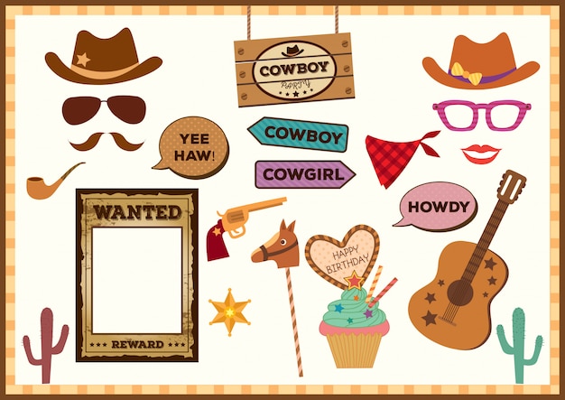 Vector cowboy-party-props