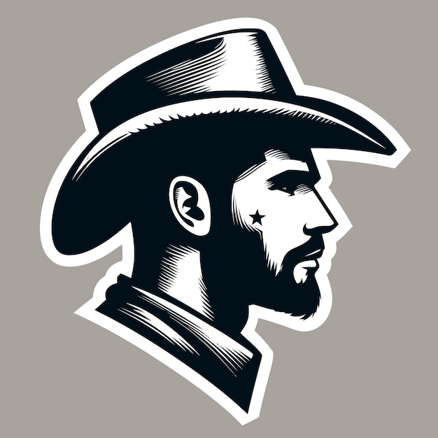 Cowboy portrait side view symbol on gray backdrop design element