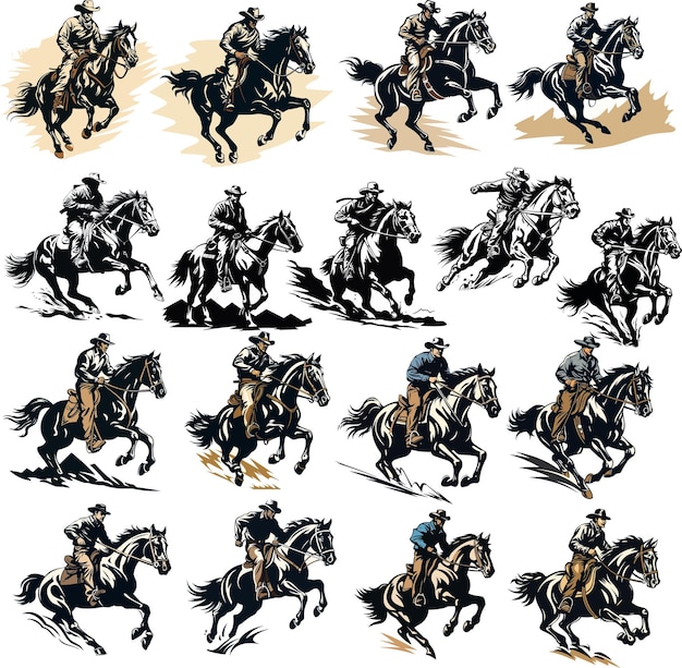 Vector cowboy riding horse 4