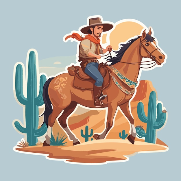 Vector cowboy riding horse cartoon vector