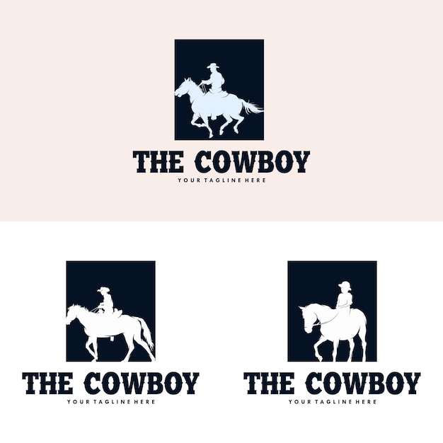 Cowboy riding horse silhouette logo design