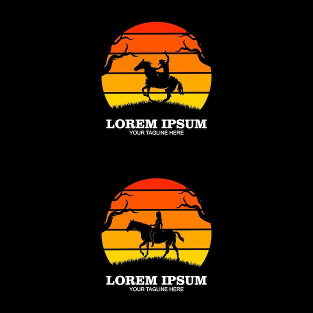 Cowboy riding horse silhouette logo design