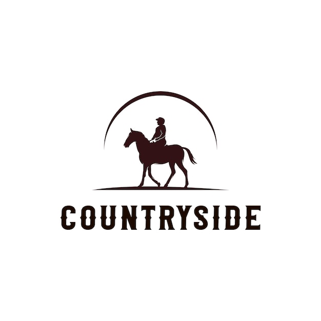 Logo della siluetta del cavallo di equitazione del cowboy