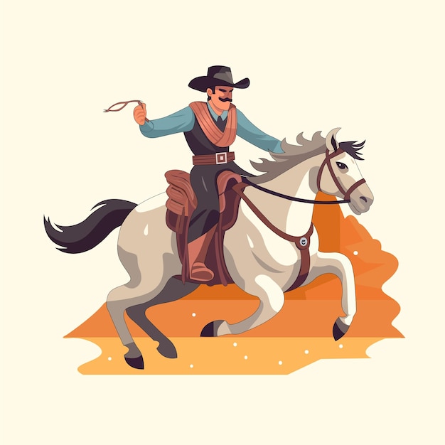Cowboy Riding Horse Vector Illustration