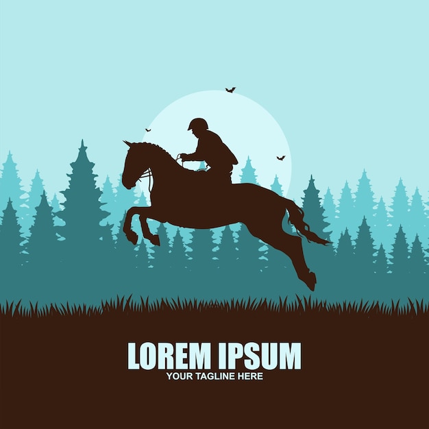 Vector cowboy riding the silhouette horse in the illustration design