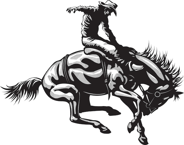 Vector cowboy riding a wild horse mustang