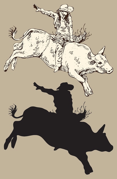 cowboy rijdt op een stier bij rodeo graphic schets tekening graphics